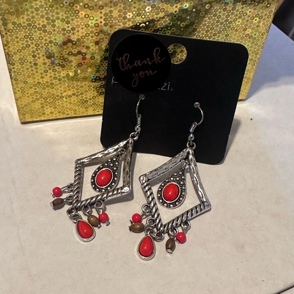 Paparazzi Silver and Red Chandelier Earrings